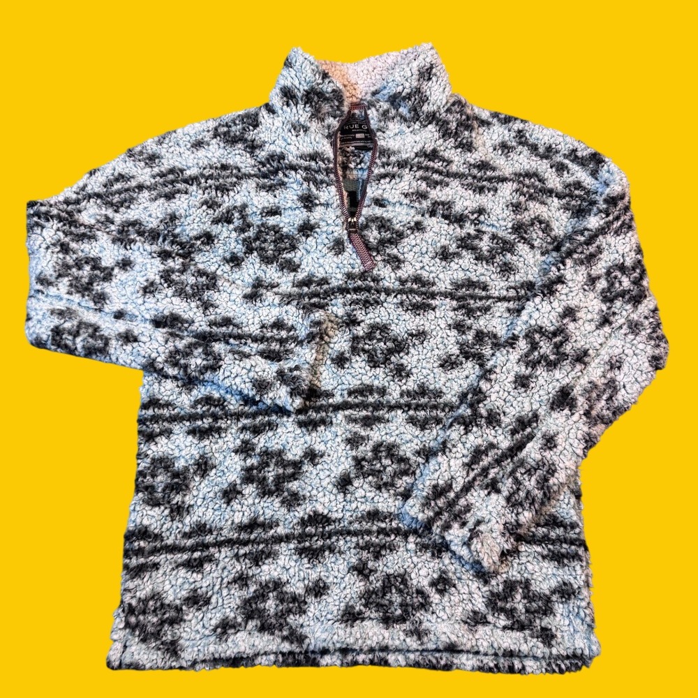 True Grit Frosty Tipped Sherpa Fleece Pullover L Blue Grey Aztec Quarter Zip